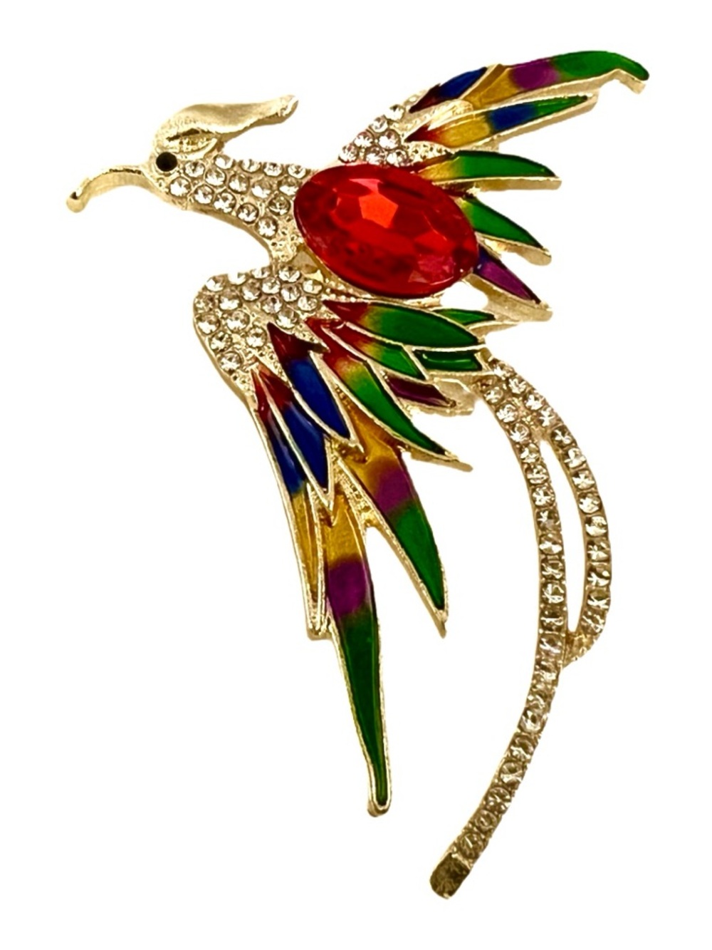 🧷Vintage-Inspired Colourful Enamel and Rhinestone Phoenix Brooch 🐦‍🔥